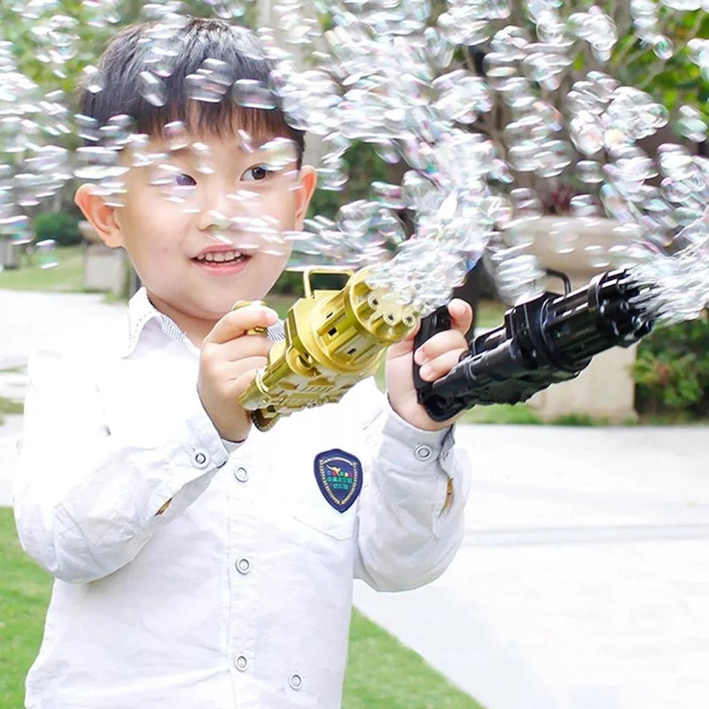 Máquina automática de gatling de bolhas de sabão para crianças, brinquedos com recarga barata de bolhas de sabão